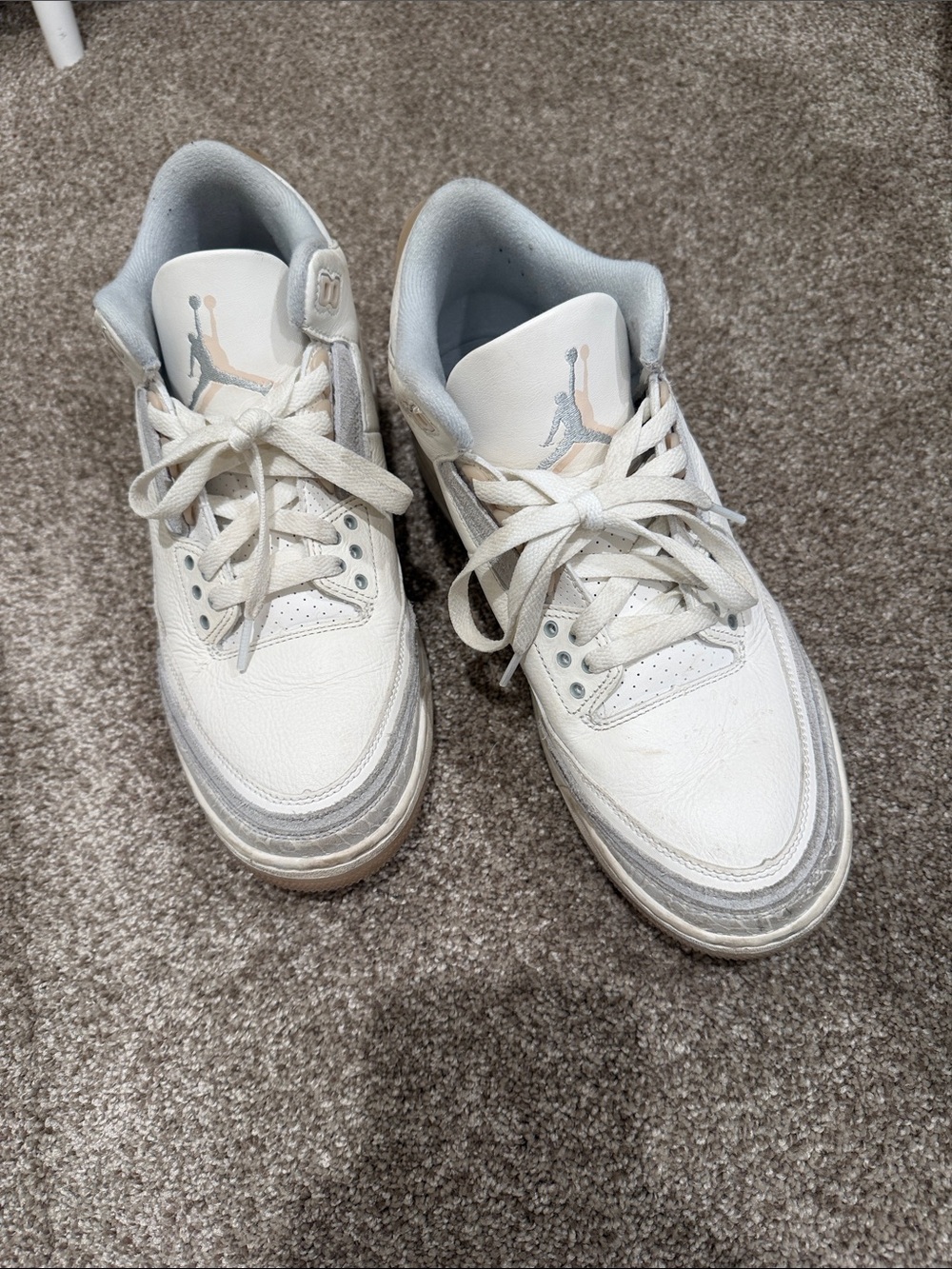 Jordan White and Light Gray Retro Leather Sneakers